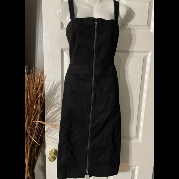 Dresses | Black Denim With Front Zip Up Dress | Poshmark